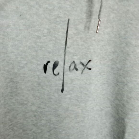 Oversized RELAX Graphic Print Fleece Hoodie Gray Pullover Sweatshirt NWOT Large - Picture 2 of 6